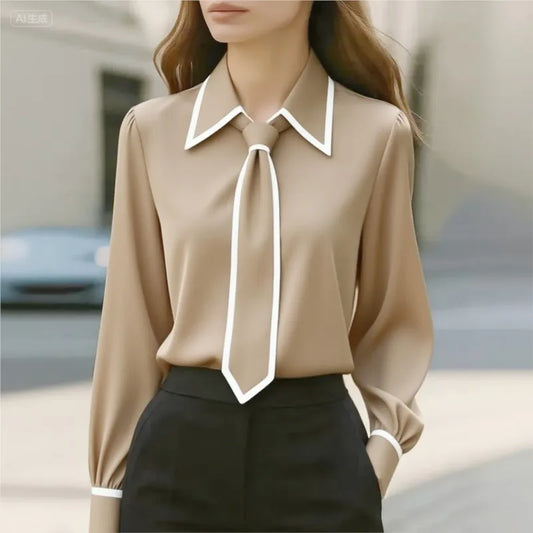 Solid Bow-Accent Blouse