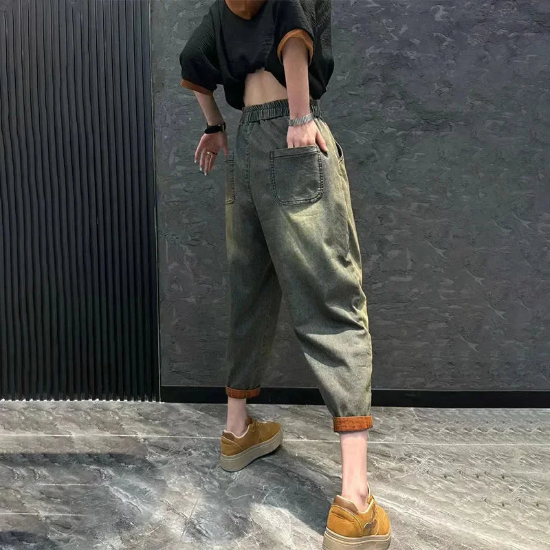 Vintage Patchwork Denim Hoodie Set