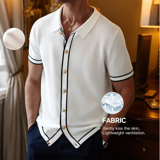 Retro Knit Short-Sleeve Polo for Men