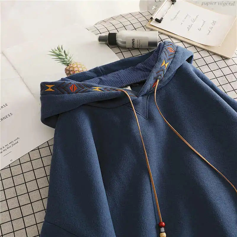 Embroidered Tassel Pocket Hoodie