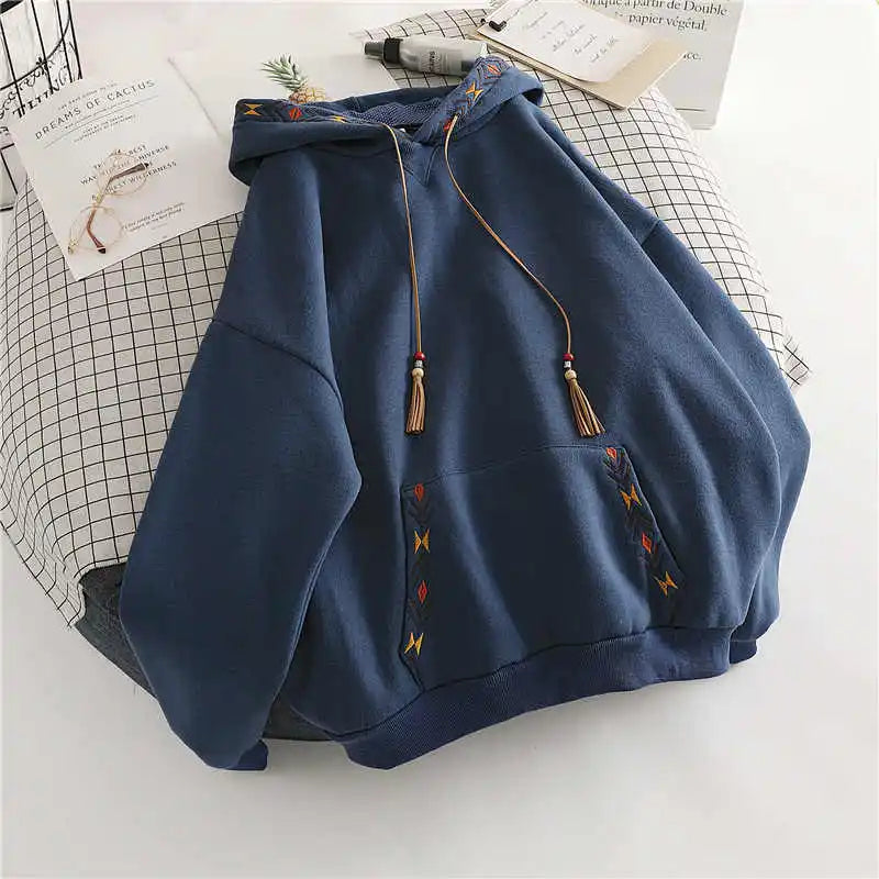 Embroidered Tassel Pocket Hoodie