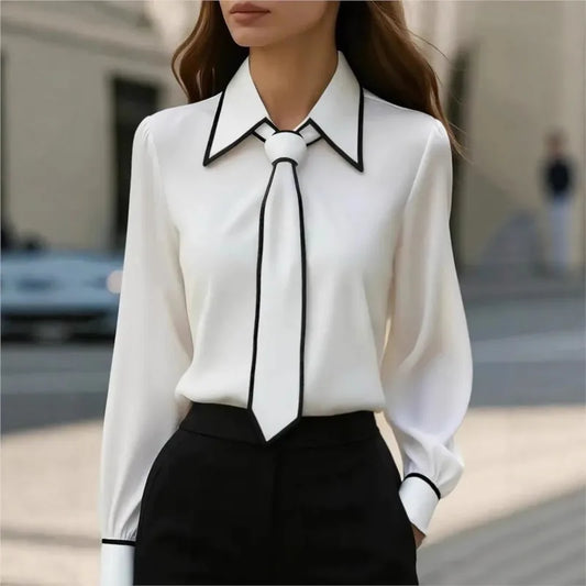 Solid Bow-Accent Blouse