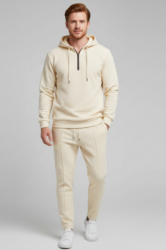 WAFFLE-KNIT HALF ZIPPER SET